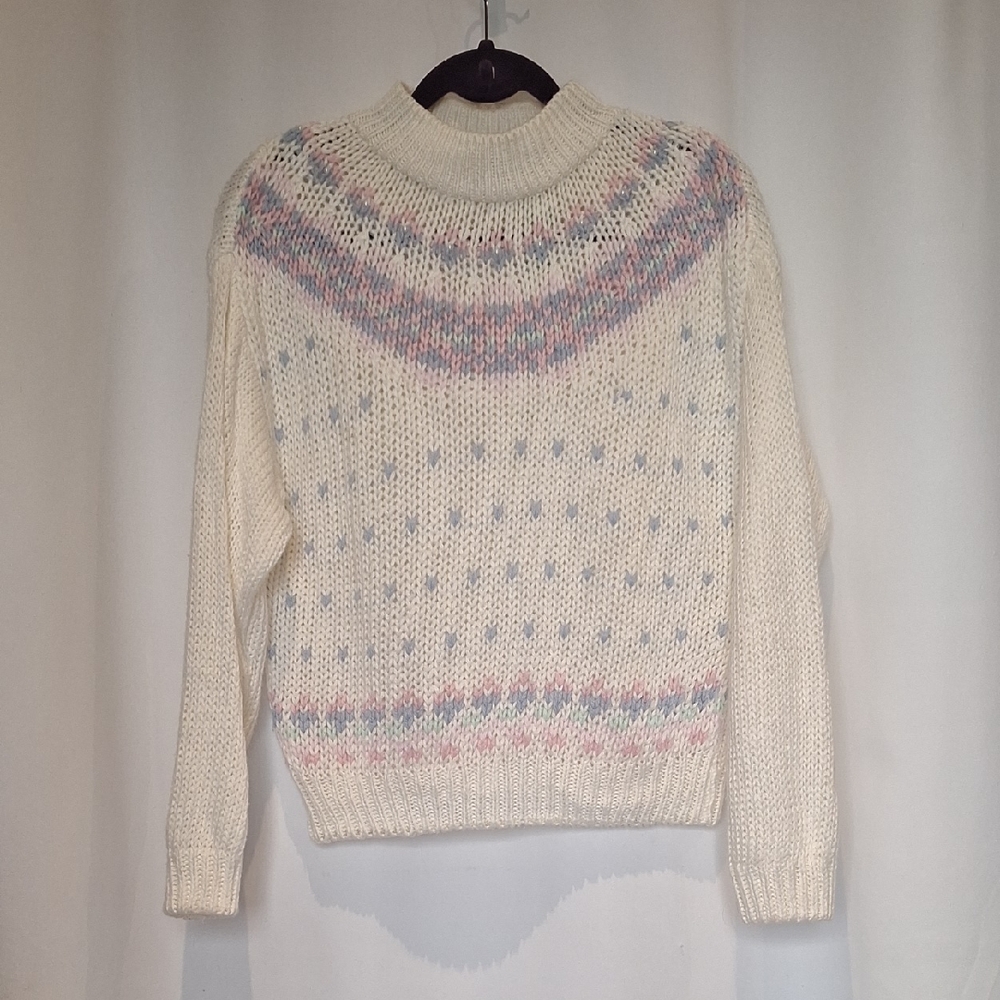 JJ. Fargo Vintage Women's Fair Isle Cream and Pastel Sweater Size M
